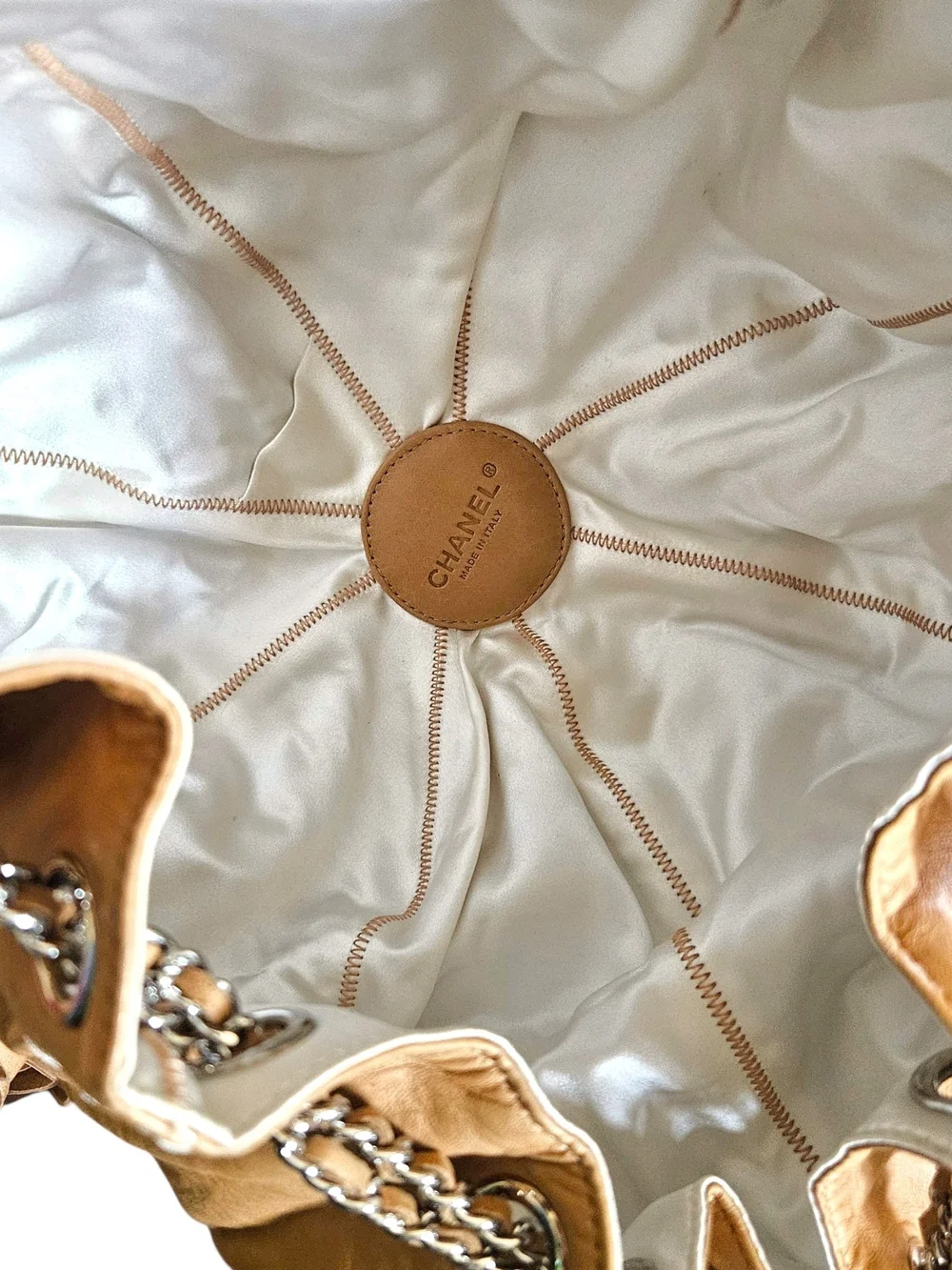 Chanel Reversible Sac Cordon Tan Leather Fringe Drawstring Chain Shoulder Bag